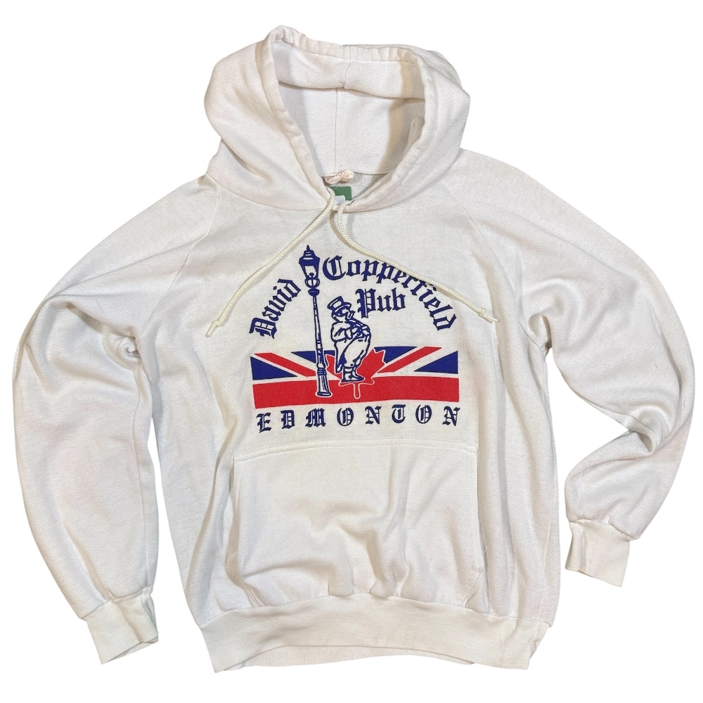 Champion Vintage 80s Cream Hoodie with Union Jack Design